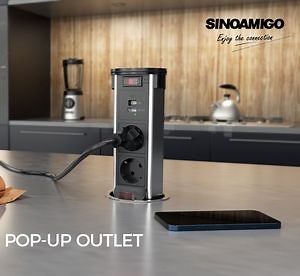 [Hot Item] Sinoamigo Samrt Home Kitchen Island Retraction Desk Outlet Pop up Power Socket with USB Charger Module, Wireless Charging