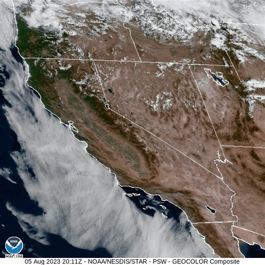 Satellite imagery this afternoon shows clear skies for our area with some cumulus clouds popping up for portions of northern California and Nevada. 😎 | US National Weather Service Hanford California