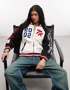 True Religion logo raglan zip through cardigan in black/white | ASOS