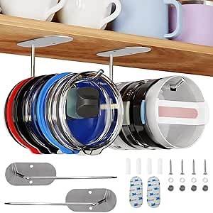 Rosechen 2 PCS Stainless Steel Tumbler Lid Organizer for Stanley, Under Cabinet Space Saving Tumbler Cup Lid Holders for Yeti/Simple Modern/Owala/Tervis/Starbucks, Water Bottle Lid Storage Hook