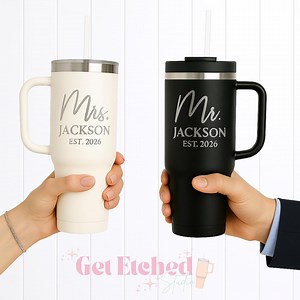 Mr. Mrs. Personalized Tumbler Set – Custom Engraved Cups With Last Name & Year Wedding Gift, Engagement Gift, Anniversary Gift - Etsy