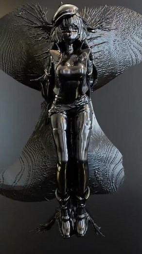 Raiden Mei encased in black latex | blender animation