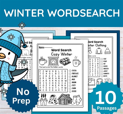Winter & Holiday Word Search Puzzles | Snowy Fun Learning Activity | No Prep - Etsy