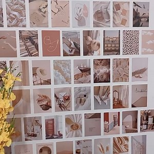 50pcs Aesthetic Picture Wall Sticker Set, 4x6in Teen Girl Room Dormitory Poster (Beige)