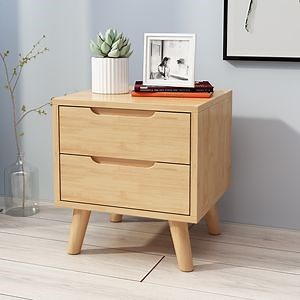 [Hot Item] Modern Furniture Double-Layer Natural Wood-Colored Bedside Table Nightstands