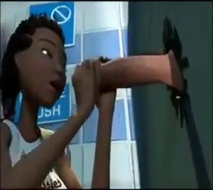 3D Cheerleader takes glory hole dick