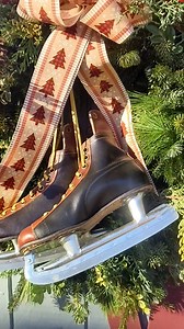 18 reactions | We are swooning for this mixed greens wreath with vintage ice skates and plaid tree bow! #thesunshineshopct #quietcornerflowersct | The Sunshine Shop | Facebook