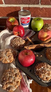 The most delicious Apple Crumble Muffins are here! 🍎🍏 These are perfect for a fall day! Get your Carnation Milk right here http://spr.ly/6182UQsgA Ingredients For the crumb topping 1/3c of light or dark brown sugar 1 Tbsp cinnamon 2/3c flour pinch of salt 1/4 unsalted butter, melted For the muffins: 1 3/4c flour 1 tsp baking powder 1 tsp baking soda 1 1/4 tsp cinnamon 1/2 tsp salt 1/2c unsalted butter, softened 1/2c packed dark or light brown sugar 1/4c sugar 2 eggs 2 tsp vanilla extract 1/2c 