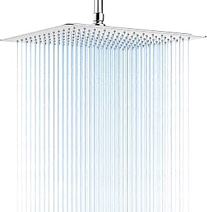16 Inch Ultra Thin Rain Shower Head, Large Rainfall Shower Head, Waterfall Full Body Coverage - Universal Ceiling or Wall Mount, 304 Stainless Steel, Chrome