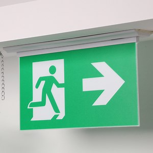[Hot Item] Double-Sided LED Emergency Fire Exit Sign with Wire Suspension Kit for Ceiling Mounting.