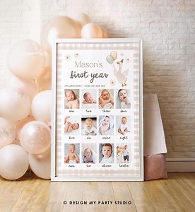 Editable One Silly Goose First Birthday Photo Board Neutral Banner Monthly Photo Sign 1st Birthday Poster Teddy Template Printable 0540 - Etsy