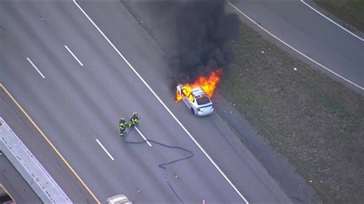 Car fire on Route 128 in Reading
