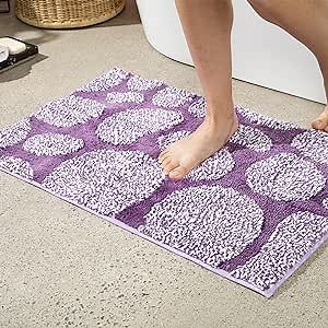 Colorful Bath Mat - 30x20 Soft Plush Abstract Rug for Bathroom, Nursery, or Bedroom - Purple Geometric Design - Quick-Dry, Non-Slip, Machine Washable