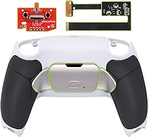 eXtremeRate Silver Real Metal Buttons (RMB) Version RISE Remap Kit for PS5 Controller BDM-010 020 Black Rubberized Grip White Back Shell, Upgraded Remmapable Back Buttons Attachment for PS5 Controller