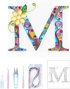Uniquilling Quilling Paper Quilling Kit for Adults Beginner, 8 * 10-inch Letters, Exquisite DIY Paper Filigree Painting Kits Quilling Tools, Home Room Wall Art Decor (M)