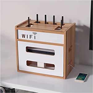 Wooden WiFi Router Storage Box Router Shelf Modem Cable Router Cover Organized Power Strip Cable Management Hider Rack Need Assembly Home and Office