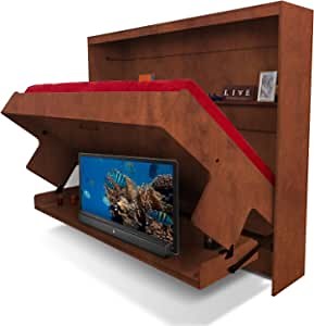 Murphy Bed with Desk, Ideal Bedroom Furniture for Small Spaces, Horizontal & Vertical Pull-Out Beds and Space Saving Furniture, Foldable Beds (Summerflame, Horizontal Single)