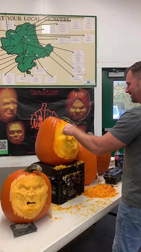 Local Pumpkin Sculptor, Paul Dever, was here today and will be here tomorrow and Monday, over by the Trianon Stage! #topsfieldfair #awholelotofhappy #countyfair #MAfair #carnival #agriculturalfair # #essexagriculturalsociety | Topsfield Fair