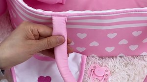 Aori 7 Pcs Reborn Baby Dolls Clothes Set with Pink Bassinet for 17-22 Inch Baby Doll, Carrier Bed and Baby Doll Clothes Outfit Accessories fit Newborn Baby Girl