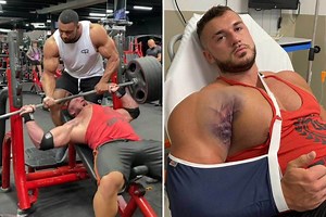 Video shows the moment body builder’s pec muscle TEARS in the gym