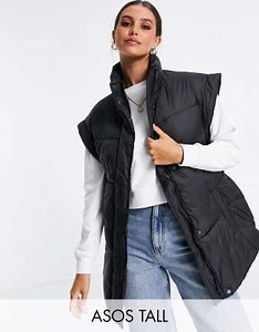 ASOS DESIGN Tall belted vest puffer jacket in black | ASOS