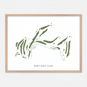 Bury Golf Club à Bury, Angleterre - Carte aquarelle moderne | Cadeau golfeur, oeuvre d'art murale de golf, impression d'affiche de golf, aménagement du parcours