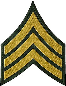 Green and Yellow Sergeant Chevron Patch - 3x3.75 inch. Embroidered Iron on Patch (P5823)