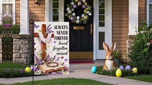 IVN Easter Garden Flag 12x18 Inch EasterYard Burlap Flag Double Sided Cross with Flowers Decorative Flags For Home Outdoor Yard Patio Lawn religious Easter Garden Outside Decorations Flags