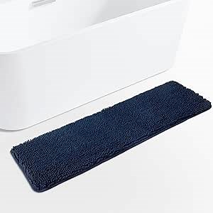 Yeaban Navy Blue Bathroom Rug 17"x47" – Thick Chenille Bath Mats | Absorbent and Washable Bath Rug Non-Slip, Plush and Soft Rugs for Bathroom Floor, Shower, Sink