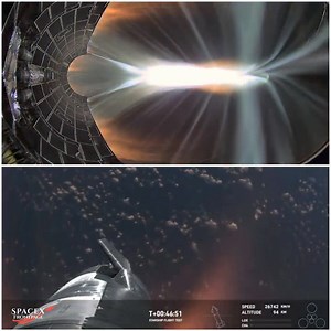 489K views · 5.5K reactions | A nice view of the Falcon9 fairing and Starship 28 re-entering the atmosphere! | Space FrontPage | Facebook