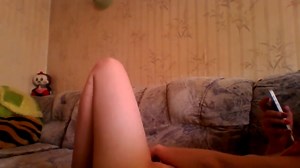 Hacked laptop camera. Girl resting after masturbation