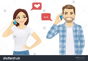 Young Man Woman Talking On Phone Stock Vector (Royalty Free) 1215039610 | Shutterstock