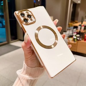 Owncase Magnetic for iPhone 11 Pro Max Case, (Compatible with MagSafe) (Full Camera Lens Protection) (Reinforced Corners) Shockproof Soft TPU Electroplate Edge Bumper Case for Women, White