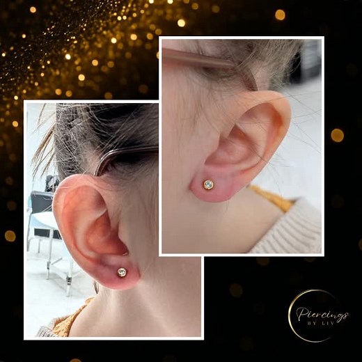 Did these lobes tandem with Johnny for the sweetest little client 👑 She had so many questions (I love an inquisitive queen!) and even though she was a bit nervous, she handled it like a champ! barely any tears! When she saw herself in the mirror, her whole face lit up and I knew we nailed it. Huge thanks to her awesome parents for bringing her in! 💖 Wed - Sun @ Sonic Tattoo, St. Catharines • $60 lobes • $50 helix nostril • $40 conch, eyebrow, nipple • $20 jewelry changes | Piercings by Liv