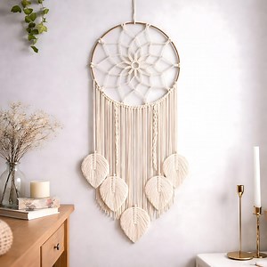 Attrape-rêves en macramé, décoration d'intérieur bohème, décoration de chambre, tapisserie de feuilles de bohème, art mural fait main - Etsy France