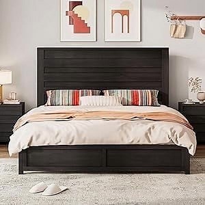 VanAcc Full Size Bed Frame with 49" Tall & Full-Panel Headboard, Farmhouse Platform Bed with Wood Slats & Metal Bed Frame, Noise Free - Walmart.com