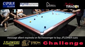 1.5K views · 21 reactions | 9th match in our 9 balls...pro vs.amateur series...JFLOWERS/TAOM challenge...message Albert Espinola on his fb/messenger if you want to buy products of Batang Tirador...jflower cues with carbon fiber...taom...cpba and dynasphere balls. | Batang Tirador | Facebook