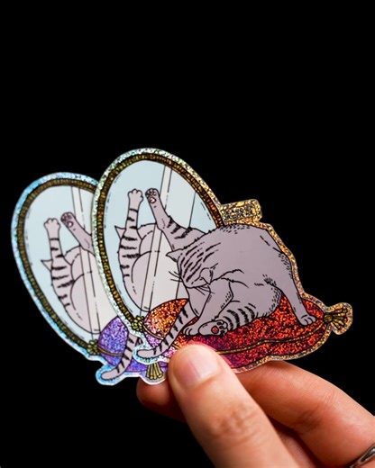 1.2K views | The pixie dust is making it hard not to look… 﫣 Printed for @candicerogerillustration #StickerApp #CustomStickers #ArtistsOfStickerApp #PixieDustStickers #Cat #Mirror | StickerApp | Facebook