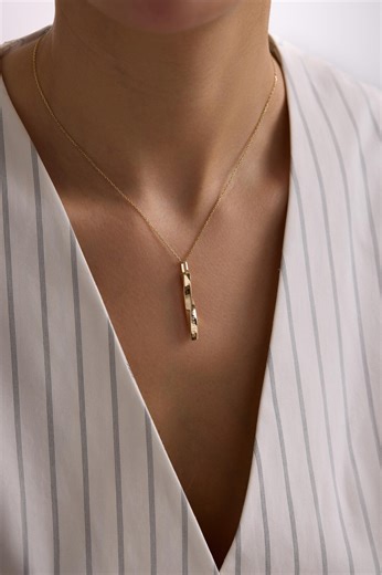 Solid Gold Urn Necklace – Twisted Bar Memorial Pendant, Keepsake Ash Holder Necklace, Minimalist Cremation Jewelry Gift for Her - Etsy