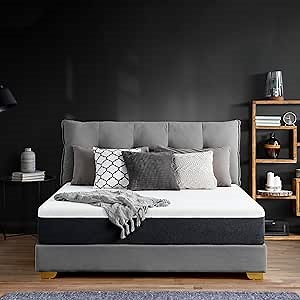 Olee Sleep Queen Mattress, 10 Inch Gel Memory Foam Mattress, Gel Infused for Comfort and Pressure Relief, CertiPUR-US Certified, Bed-in-a-Box, Medium Firm, Black, Queen Size