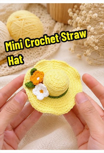 Mini Crochet Straw Hat Tutorial for Dolls & Clips