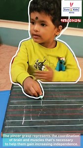 Stages of maturation of neat pincer grip in toddlers from palmer grasp, through raker grasp to inferior pincer grasp assisted by prewriting practices. #prewritingactivities | Eurokids Nimta