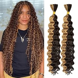 Perfect Boho Braids with 150g Deep Wave Bulk Hair for Braiding - No Weft, Micro Faux Braiding Hair for Effortless Wet and Wavy Style(20Inch ，#P4/27)