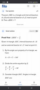 Theorem to prove: In triangle ABC, the internal bisectors of \a... | Filo