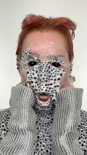H O L L Y on Instagram: "TRYPOPHOBIA heads up 🙌 ASMR makeup removal! 5,000 googly eye liquid latex removal! #reel #makeup #horror #viral"