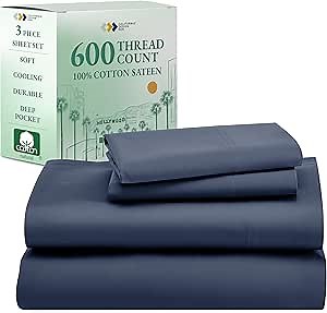 California Design Den Luxury Twin Sheet Set - 100% Cotton, 600 Thread Count Deep Pocket Twin Sheets, Soft Hotel-Quality Bedding with Sateen Weave - Royal Navy Blue