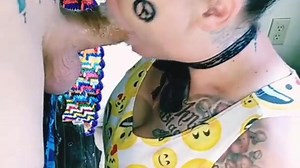 Beautiful Hippy gives balls deep blowjob for sloppy oral creampie