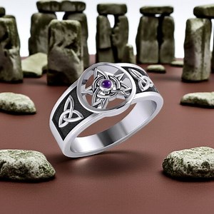 Celtic Trinity Pentacle Amethyst Sterling Silver Ring, size 7 & 8