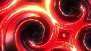 Seamless loop 4K 3D Futuristic Technology Fractal art. grung glow red colors swirl net mesh are spinning around center and blending on dark background. Hypnotizing vortex with center optical flare re