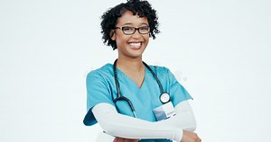Woman, Doctor or Nurse and Healthcare with Portrait, Arms Crossed and Sign Health Insurance Paperwork on White Stock Video - Video of adult, service: 287476737